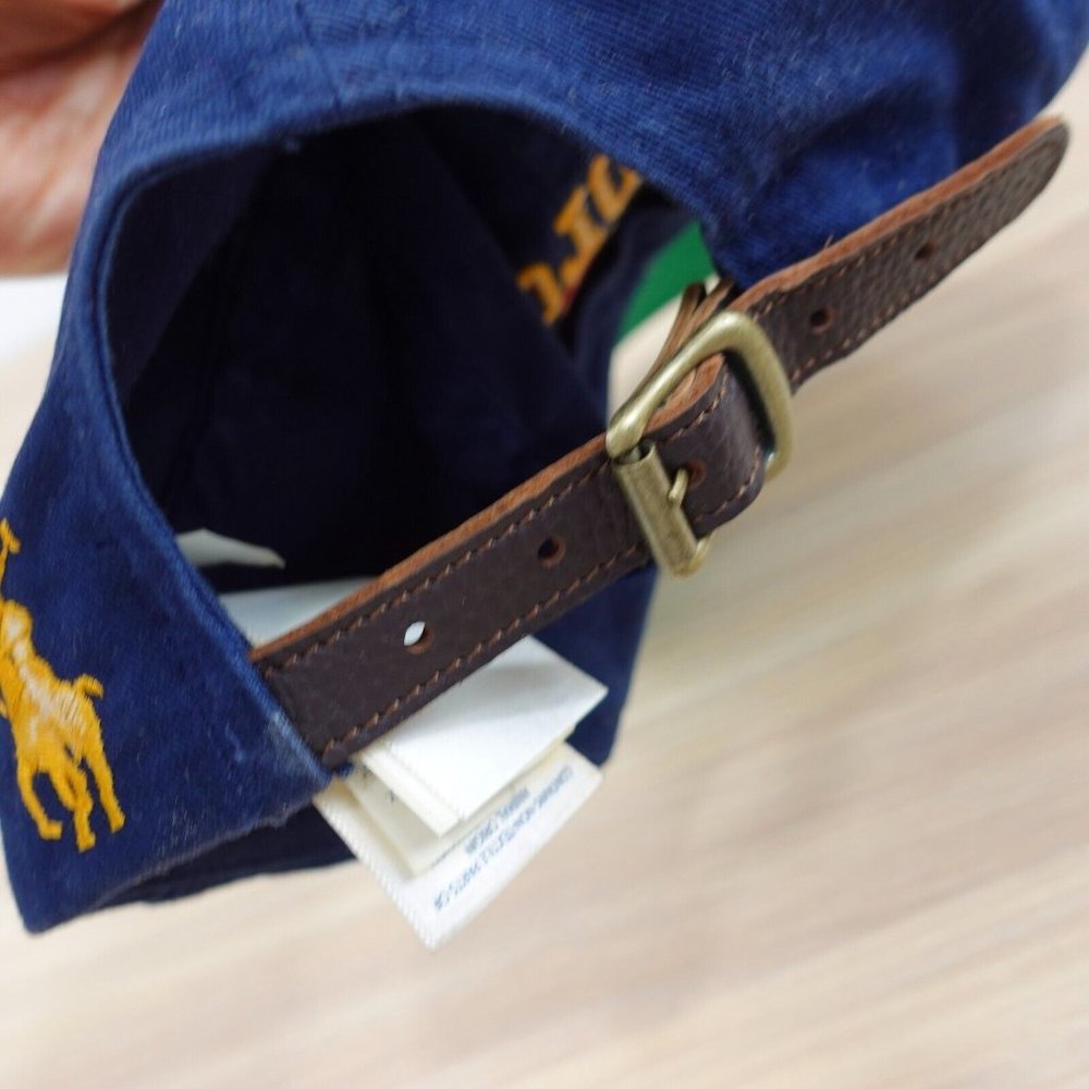 Polo Ralph Lauren Hat Mens Blue Navy Cap USA Flag Logo Pony Cotton Leather Strap - Picture 4 of 12